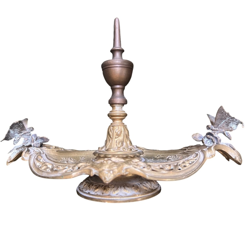 Vtg Art Nouveau Bronze Butterfly Lion Mask French Desk Tray Trinket dish